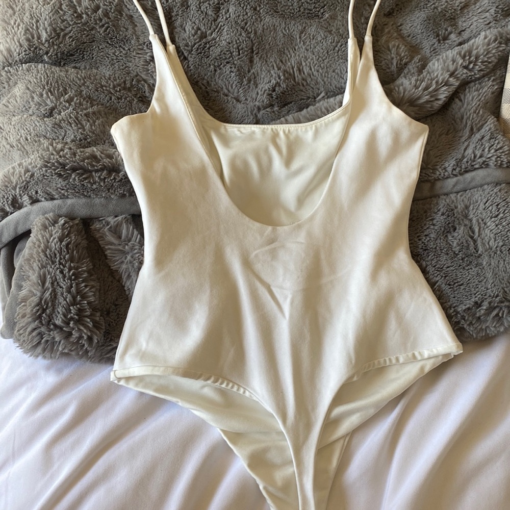 One piece body suit — white — scoop back